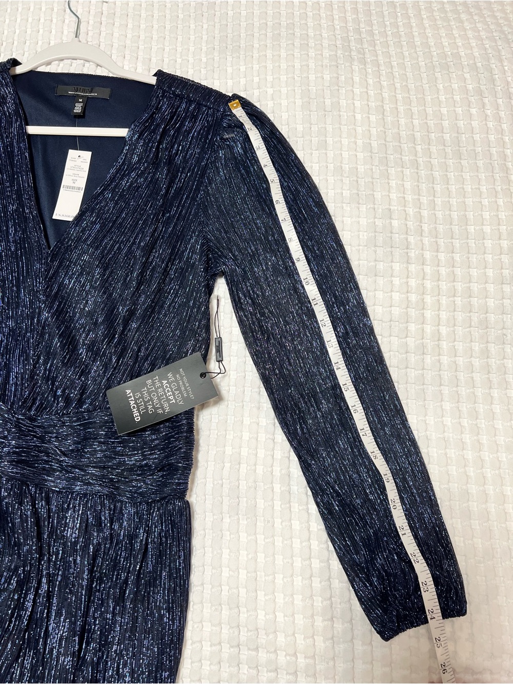 WHBM Shimmery Navy Blue Long Sleeve Dress - Picture 9 of 11